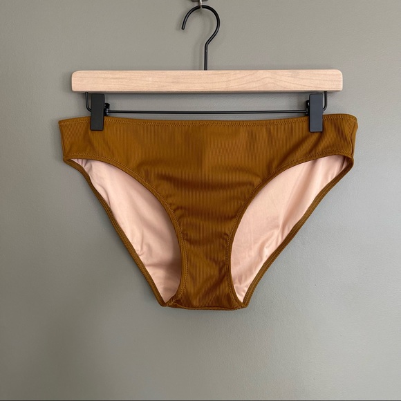Madewell Second Wave Ribbed Classic Bikini Bottom in Dark Tobacco Size Large - Picture 5 of 15